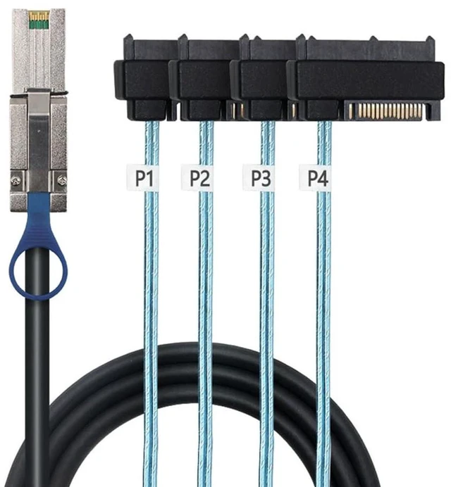 Alt view image 2 of 5 - AJMRTC Mini SAS SFF-8088 26Pin to 4X SFF-8482 2-in-1 Server Fanout Cable, 100CM/1M, 6Gbps SAS2, External Mini SAS to 4 Ports SFF-8482 for SAS SATA HDD SSD, RAID HBA, DAS Storage Backplane