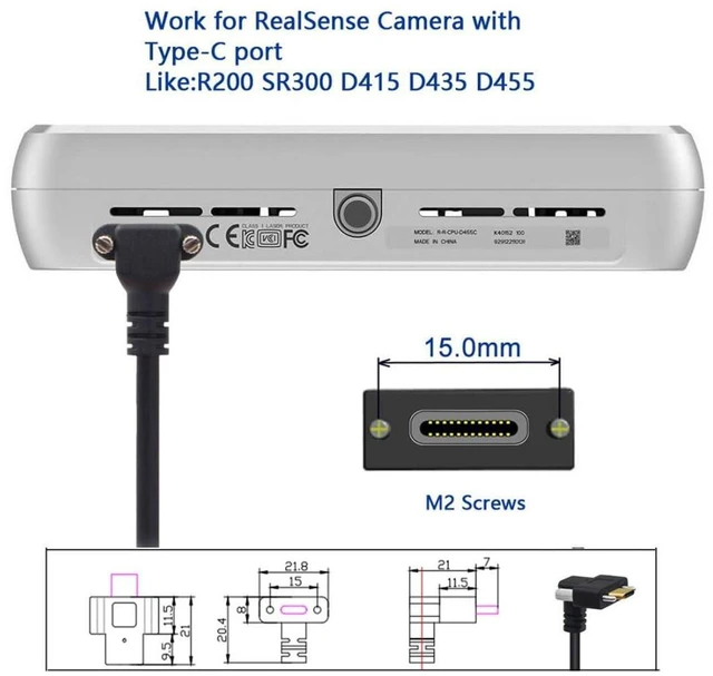 Alt view image 2 of 7 - AJMRTC 3.28FT USB-C to USB-C 90 Degree Right Angle Extension Cable, 10Gbps, 4K@60Hz Video Output, PD 65W Fast Charging Cord, 6.8mm/15.0mm Screw Mounting Spacing for Monitor, Docking Station, Industria