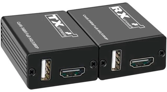 Alt view image 2 of 6 - AJMRTC 30M HDMI KVM Extender Over Cat5e/Cat6 Ethernet Cable, 1080P Full HD HDMI to RJ45 Converter with USB KVM, Stereo Audio for PC, Conference Room, Classroom, Surveillance Monitor