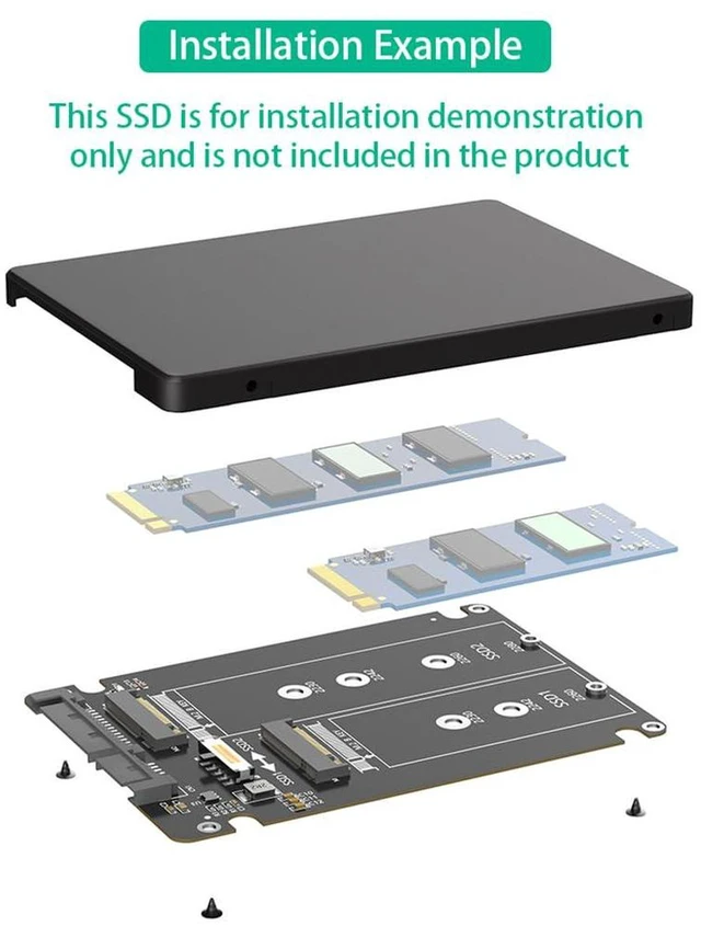 Alt view image 7 of 7 - AJMRTC Dual M.2 NGFF B/B+M Key SATA SSD to 2.5 Inch SATA III Adapter, 6Gbps, Plastic Enclosure, Supports 2230 2242 2260 2280 SATA NGFF SSD for Desktop NAS PC Storage Upgrade