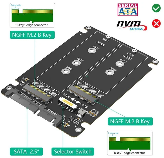 Alt view image 6 of 7 - AJMRTC Dual M.2 NGFF B/B+M Key SATA SSD to 2.5 Inch SATA III Adapter, 6Gbps, Plastic Enclosure, Supports 2230 2242 2260 2280 SATA NGFF SSD for Desktop NAS PC Storage Upgrade