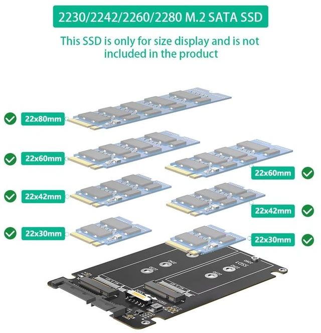 Alt view image 2 of 7 - AJMRTC Dual M.2 NGFF B/B+M Key SATA SSD to 2.5 Inch SATA III Adapter, 6Gbps, Plastic Enclosure, Supports 2230 2242 2260 2280 SATA NGFF SSD for Desktop NAS PC Storage Upgrade
