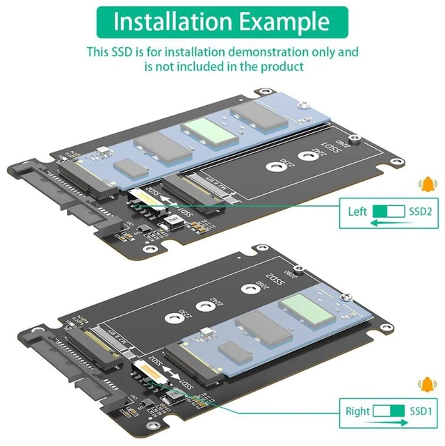 Alt view image 5 of 7 - AJMRTC Dual M.2 NGFF B/B+M Key SATA SSD to 2.5 Inch SATA III Adapter, 6Gbps, Plastic Enclosure, Supports 2230 2242 2260 2280 SATA NGFF SSD for Desktop NAS PC Storage Upgrade