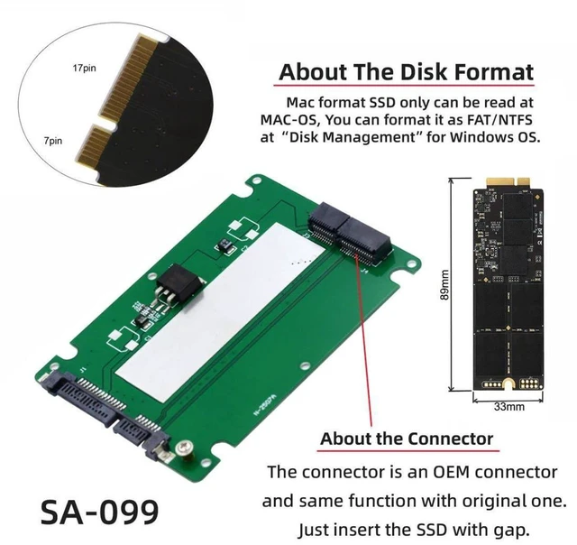 Alt view image 7 of 7 - AJMRTC 17+7Pin Apple SSD to 2.5 Inch SATA Enclosure Adapter, Case Included, for 2012 MacBook Pro Retina / iMac Original SSD, SATA III 6Gbps, Tool-Free Portable External Reader