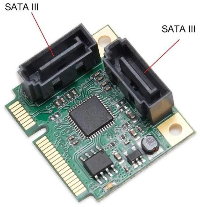 Alt view image 3 of 5 - AJMRTC Mini PCI-E 2 Port SATA III 6Gbps Expansion Controller Card, Mini PCI Express SATA3 Multiplier Hub for Laptop, Industrial PC, NAS, 2.5/3.5 Inch SATA HDD SSD Storage Upgrade