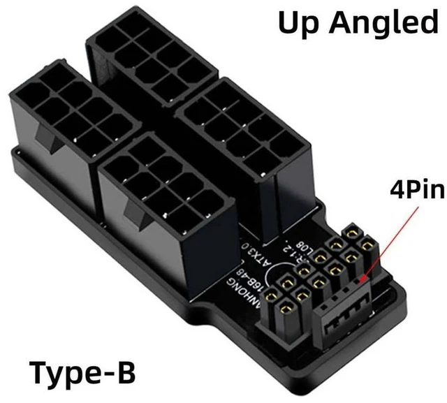 Alt view image 7 of 7 - AJMRTC Up Angled 90 Degree ATX3.0 PCIe5.0 12VHPWR 16Pin 12+4 GPU Power Adapter, Modular 4X ATX 8Pin Converter for RTX 4080 5090Ti Graphics Card PC Gaming Modding