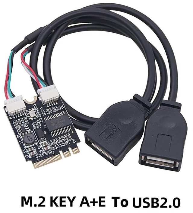 Alt view image 3 of 4 - AJMRTC M.2 NGFF Key A+E to Dual USB 2.0 Expansion Card, MCA527 Chip, 480Mbps USB2.0 Converter, Dual Type-A Ports, Support Win XP 2003 Vista 2008 7 8 10 11 32/64 Bit for Desktop Embedded Motherboard