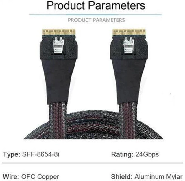 Alt view image 2 of 7 - AJMRTC SF-028 Slimline SAS 4.0 SFF-8654 8i 74Pin to SFF-8654 8i 74Pin Cable, PCIe Gen4 Slim SAS Internal Host Target Cord for Server Storage Backplane NVMe SSD, 1 Pack