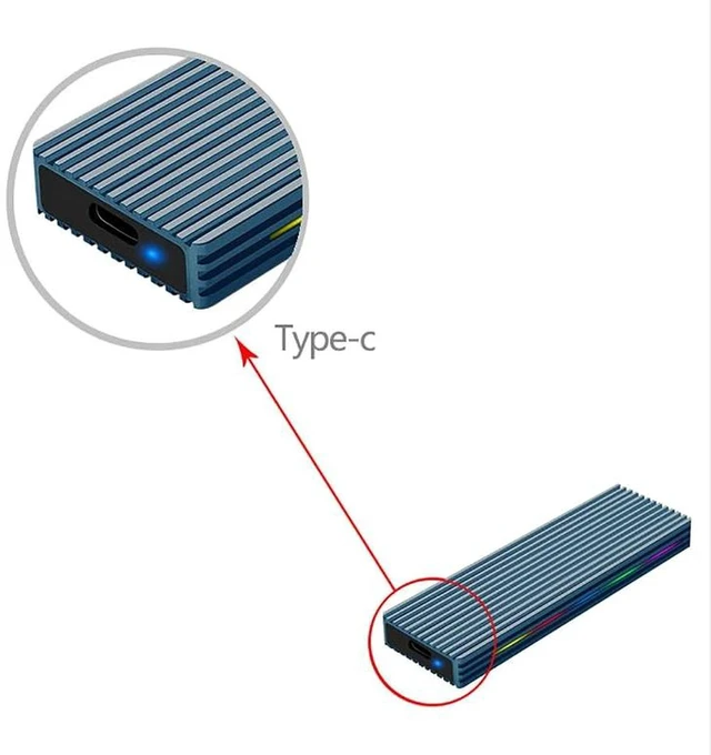Alt view image 3 of 3 - AJMRTC M.2 M Key NVMe SSD Enclosure, USB 3.1 Gen2 10Gbps / 5Gbps, Aluminum Alloy Portable External SSD Case with RGB Light, Includes USB-C to USB-A Cable, Silver, for NGFF NVMe M.2 SSD