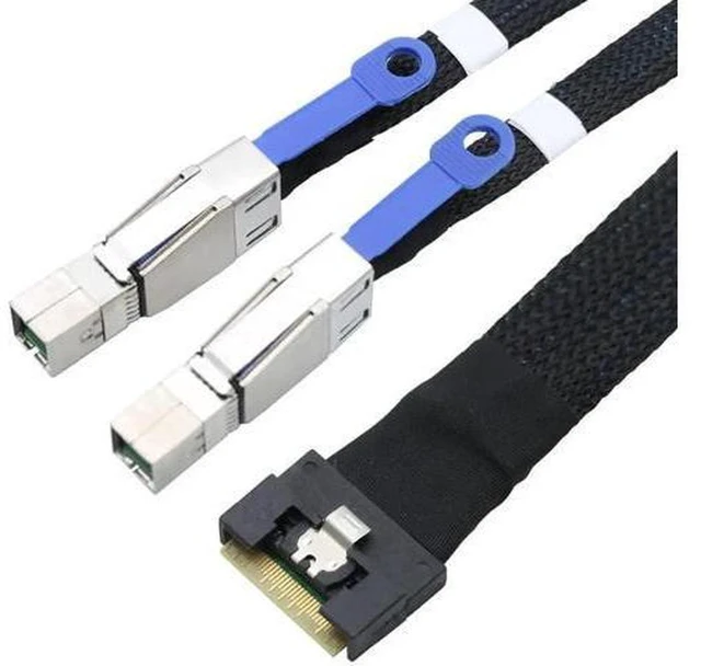Alt view image 3 of 5 - AJMRTC Slimline SAS SFF-8654 8i 74Pin to Dual SFF-8644 Mini SAS HD 4i Breakout Server Cable, PCIe Gen4 SAS 4.0 Y Splitter Cord for HBA RAID Controller JBOD Storage Array, 1 Pack