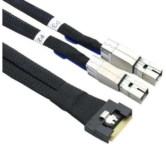 Alt view image 4 of 5 - AJMRTC Slimline SAS SFF-8654 8i 74Pin to Dual SFF-8644 Mini SAS HD 4i Breakout Server Cable, PCIe Gen4 SAS 4.0 Y Splitter Cord for HBA RAID Controller JBOD Storage Array, 1 Pack
