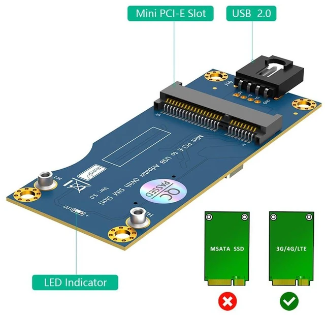Alt view image 5 of 7 - AJMRTC Mini PCI-E to USB 2.0 Adapter with SIM Card Slot, Horizontal USB Port, 6Pin / 8Pin Connector, for WWAN LTE 4G 3G Wireless Module, Industrial Embedded PC Router, 1 Pack