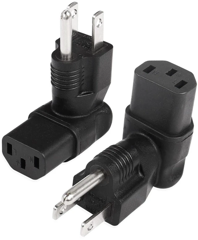 Main image of AJMRTC 90 Degree Right Angle NEMA 5-15P Male to IEC 320 C13 Female Power Adapter, 10A 125V AC Computer Power Extension Connector for PC, Monitor, Server, Power Supply, UPS