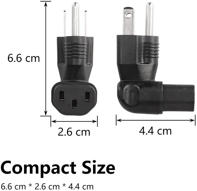 Alt view image 2 of 7 - AJMRTC 90 Degree Right Angle NEMA 5-15P Male to IEC 320 C13 Female Power Adapter, 10A 125V AC Computer Power Extension Connector for PC, Monitor, Server, Power Supply, UPS