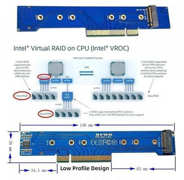 Alt view image 2 of 7 - AJMRTC Low Profile Dual M.2 NVMe M-Key SSD PCIe Gen4 x8 RAID Adapter Card, 2-Slot PCIe 4.0 x8 Expansion Card, Supports RAID 0 / RAID 1 / JBOD, Fits PCIe x8 x16 Slot, 2242 2260 2280 NVMe SSD for Server