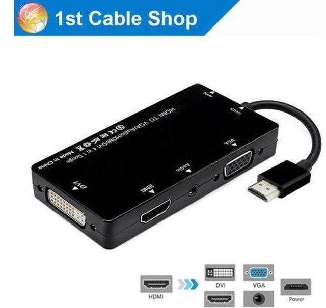 Main image of AJMRTC 4 in 1 HDMI to HDMI + VGA + DVI + 3.5mm Audio Converter Adapter, Multiport AV Signal Adapter with Micro USB 5V Auxiliary Power, 1080P Full HD, Plug and Play for Laptop PC, Game Console, Monitor