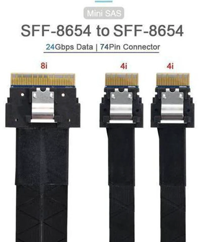 Main image of AJMRTC SFF-8654 8i 74Pin Male to Dual SFF-8654 4i 38Pin Male SlimSAS Breakout Cable, PCIe 4.0 Ultraport Slimline SAS 4.0 24Gbps Cable for Server, HBA, NVMe SSD Backplane, JBOD Storage