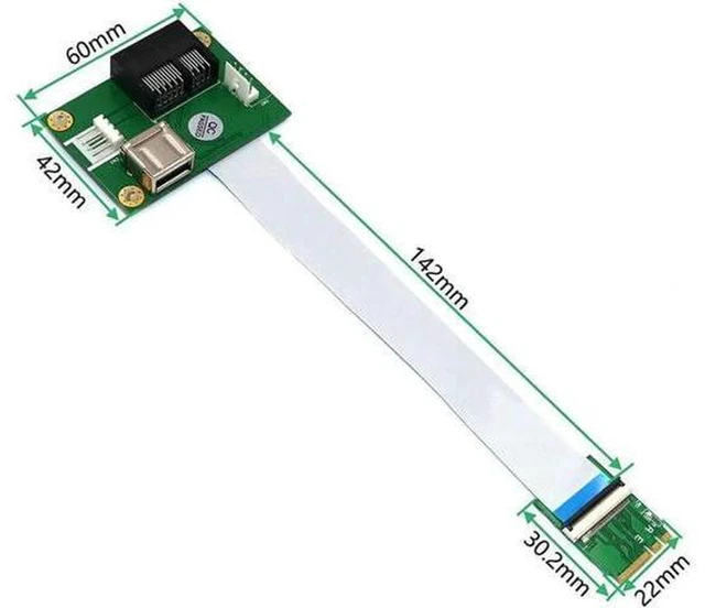 Alt view image 2 of 5 - AJMRTC M.2 NGFF Key A/E to PCIe x1 Riser Adapter Card with USB 2.0 Port, 480Mbps Hi-Speed, Flexible FPC Extension Cable, 4Pin Auxiliary Power for 2230 A+E WiFi / Cellular Module, Desktop PC Expansion