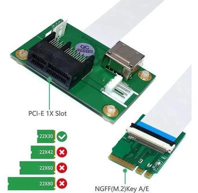 Alt view image 4 of 5 - AJMRTC M.2 NGFF Key A/E to PCIe x1 Riser Adapter Card with USB 2.0 Port, 480Mbps Hi-Speed, Flexible FPC Extension Cable, 4Pin Auxiliary Power for 2230 A+E WiFi / Cellular Module, Desktop PC Expansion