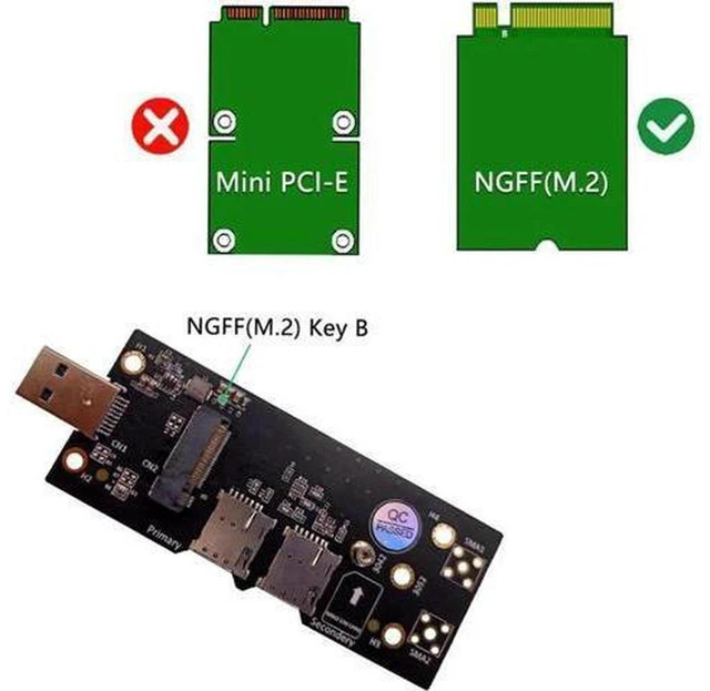 Alt view image 3 of 5 - AJMRTC M.2 NGFF Key B to USB 3.0 Adapter Card, Dual Nano SIM Slot Expansion Board, 5G 4G LTE WWAN Converter for 3042 3052 Cellular Module, Desktop Laptop IoT Router
