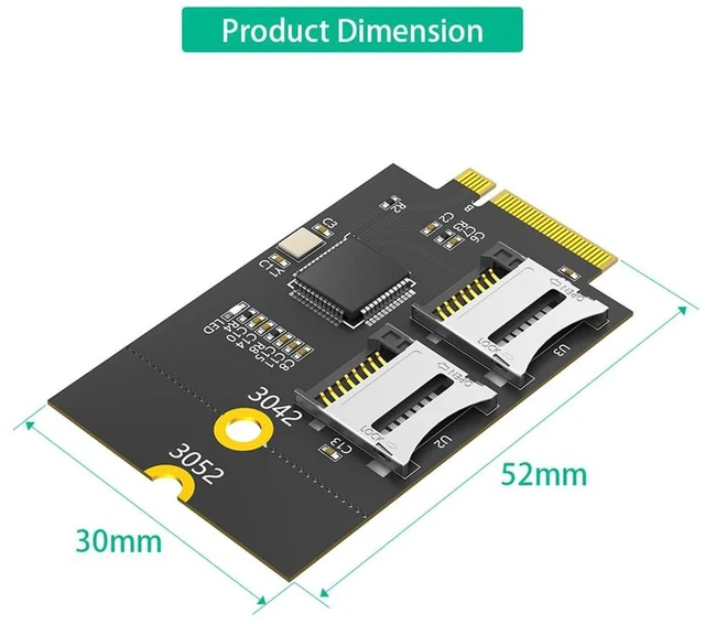 Alt view image 4 of 7 - AJMRTC M.2 NGFF Key B to Dual Micro SD TF Card Reader Adapter, USB Bus Interface, Supports 3042 / 3052 Form Factor, Dual TF Slots for Laptop, Industrial PC, Data Logging, Storage Expansion