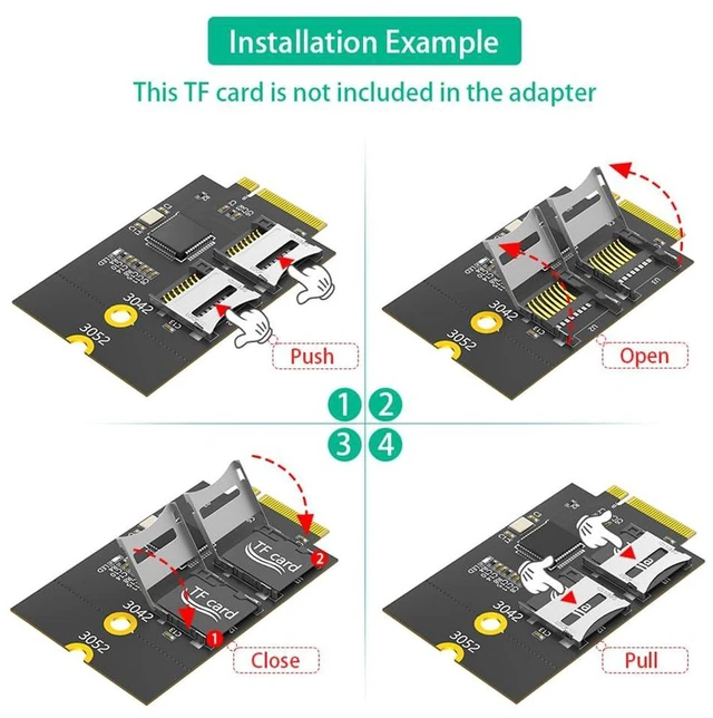 Alt view image 2 of 7 - AJMRTC M.2 NGFF Key B to Dual Micro SD TF Card Reader Adapter, USB Bus Interface, Supports 3042 / 3052 Form Factor, Dual TF Slots for Laptop, Industrial PC, Data Logging, Storage Expansion