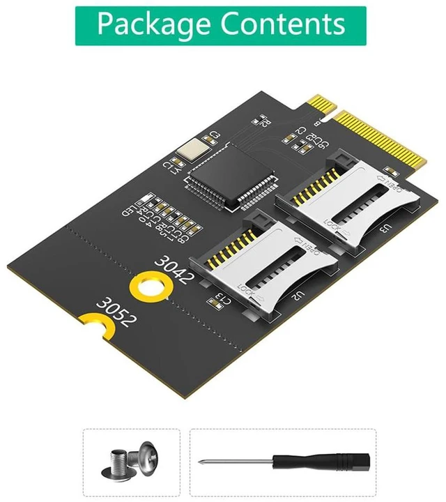 Alt view image 6 of 7 - AJMRTC M.2 NGFF Key B to Dual Micro SD TF Card Reader Adapter, USB Bus Interface, Supports 3042 / 3052 Form Factor, Dual TF Slots for Laptop, Industrial PC, Data Logging, Storage Expansion