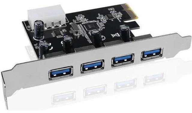 Alt view image 2 of 5 - AJMRTC 4 Port SuperSpeed USB 3.0 PCIe Expansion Card, 5Gbps PCI Express x1 USB Hub Adapter with SATA Auxiliary Power, UASP Supported for Desktop PC, External SSD, Camera, USB Storage Peripherals