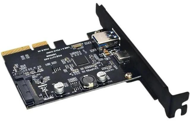 Alt view image 5 of 5 - AJMRTC PCIe USB 3.1 Gen1 Expansion Card, PCI Express x1 to 1x USB-C + 1x USB-A 5Gbps SuperSpeed Adapter, Internal SATA Power for Desktop PC, External SSD, Camera, USB Peripherals