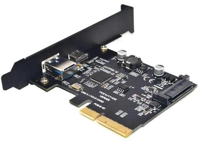 Alt view image 4 of 5 - AJMRTC PCIe USB 3.1 Gen1 Expansion Card, PCI Express x1 to 1x USB-C + 1x USB-A 5Gbps SuperSpeed Adapter, Internal SATA Power for Desktop PC, External SSD, Camera, USB Peripherals