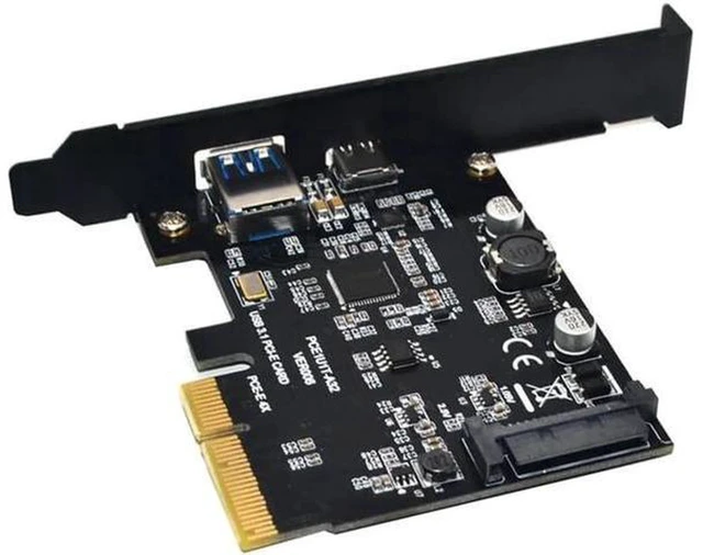 Alt view image 3 of 5 - AJMRTC PCIe USB 3.1 Gen1 Expansion Card, PCI Express x1 to 1x USB-C + 1x USB-A 5Gbps SuperSpeed Adapter, Internal SATA Power for Desktop PC, External SSD, Camera, USB Peripherals
