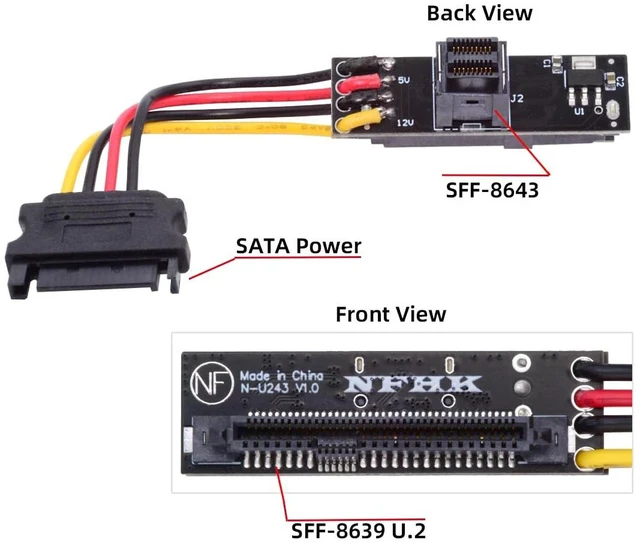 Alt view image 3 of 7 - AJMRTC PCIe 4.0 SFF-8643 Female to U.2 U.3 SFF-8639 NVMe SSD Adapter, Tri-Mode Slimline Converter, 64Gbps Gen4 Passive Storage Converter for Motherboard, Server, Workstation