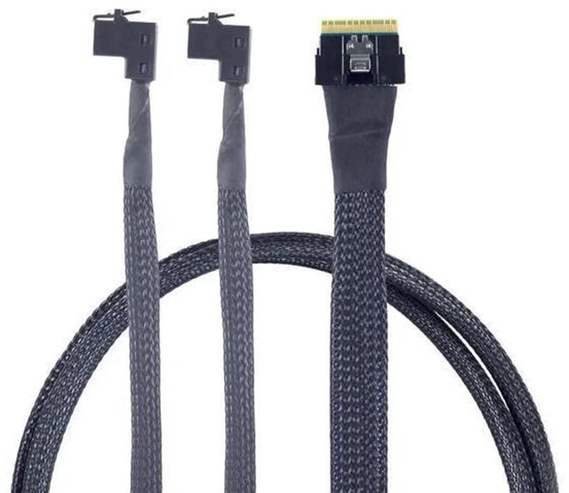 Alt view image 3 of 5 - AJMRTC Mini SAS Slimline SFF-8654 8i PCIe 4.0 to Dual SAS HD SFF-8643 Upward Breakout Cable, 24Gbps High Speed Server Storage Cable for RAID Controller, NVMe SSD, HDD, Enterprise Backplane Upgrade