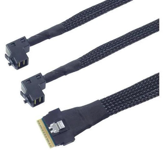 Alt view image 5 of 5 - AJMRTC Mini SAS Slimline SFF-8654 8i PCIe 4.0 to Dual SAS HD SFF-8643 Upward Breakout Cable, 24Gbps High Speed Server Storage Cable for RAID Controller, NVMe SSD, HDD, Enterprise Backplane Upgrade