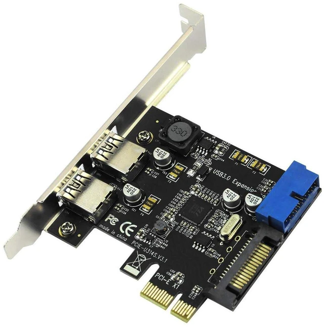 Main image of AJMRTC PCIe x1 USB 3.0 Expansion Card, 2 Ports 5Gbps, Internal 19Pin / 20Pin Front Panel Header, PCI Express Adapter Compatible with X1/X4/X8/X16 Slot for Windows XP 7 8 8.1 10 Desktop PC Storage