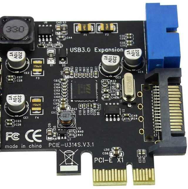 Alt view image 3 of 7 - AJMRTC PCIe x1 USB 3.0 Expansion Card, 2 Ports 5Gbps, Internal 19Pin / 20Pin Front Panel Header, PCI Express Adapter Compatible with X1/X4/X8/X16 Slot for Windows XP 7 8 8.1 10 Desktop PC Storage
