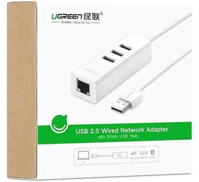 Alt view image 3 of 5 - AJMRTC USB 2.0 Hub to RJ45 Ethernet Adapter, 10/100Mbps Fast LAN Network Card with Extra USB 2.0 Ports, 480Mbps USB Data Hub for Windows 8 10, Android TV Box, Set-Top Box, Stable Wired Internet Connec