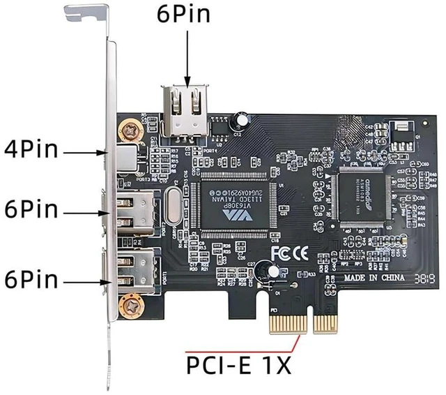 Alt view image 7 of 7 - AJMRTC PCIe IEEE 1394a Firewire 400 Video Capture Card, PCI Express x1/x4/x16 to 4-Port 1394 Adapter with 6Pin & 4Pin Ports, 400Mbps Controller Card for DV Camcorder, Video Editing, Legacy Firewire