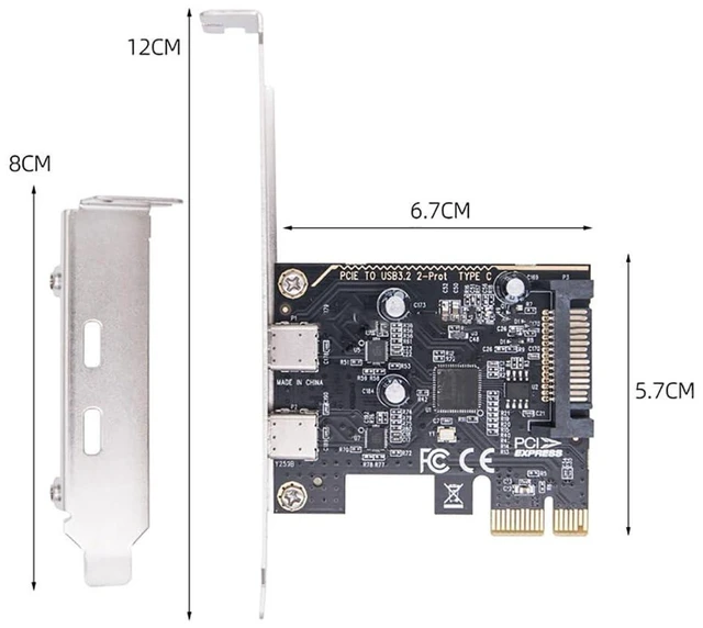 Alt view image 7 of 7 - AJMRTC PCI-E X1 to 2 Ports USB-C Expansion Card, USB3.2 Gen1 5Gbps PCIe Adapter Card MCA663, Dual Type-C Ports for Desktop PC, PCI Express Add-On Card