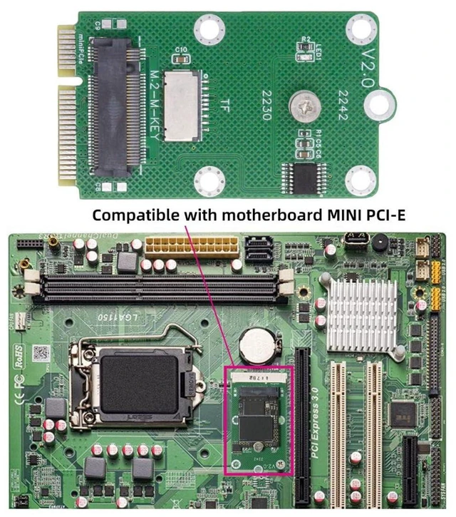 Alt view image 2 of 7 - AJMRTC 2 in 1 Mini PCI-E Expansion Adapter Card, M.2 NVMe M-Key SSD + Micro SD TF Card Reader Combo, mSATA Interface Not Supported, for Industrial Motherboard NAS