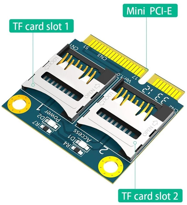 Alt view image 4 of 7 - AJMRTC Mini PCI-E to Dual Micro SD TF Card Reader Adapter, With Adjustable Metal Extender Bracket, Supports Half-Size & Full-Size Mini PCI-E Installation