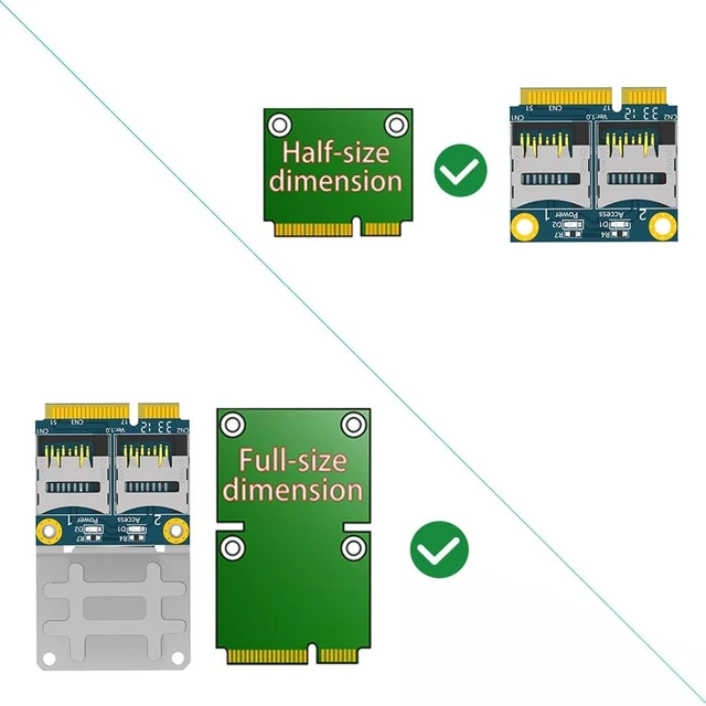 Alt view image 5 of 7 - AJMRTC Mini PCI-E to Dual Micro SD TF Card Reader Adapter, With Adjustable Metal Extender Bracket, Supports Half-Size & Full-Size Mini PCI-E Installation