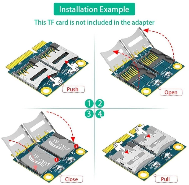 Alt view image 7 of 7 - AJMRTC Mini PCI-E to Dual Micro SD TF Card Reader Adapter, With Adjustable Metal Extender Bracket, Supports Half-Size & Full-Size Mini PCI-E Installation