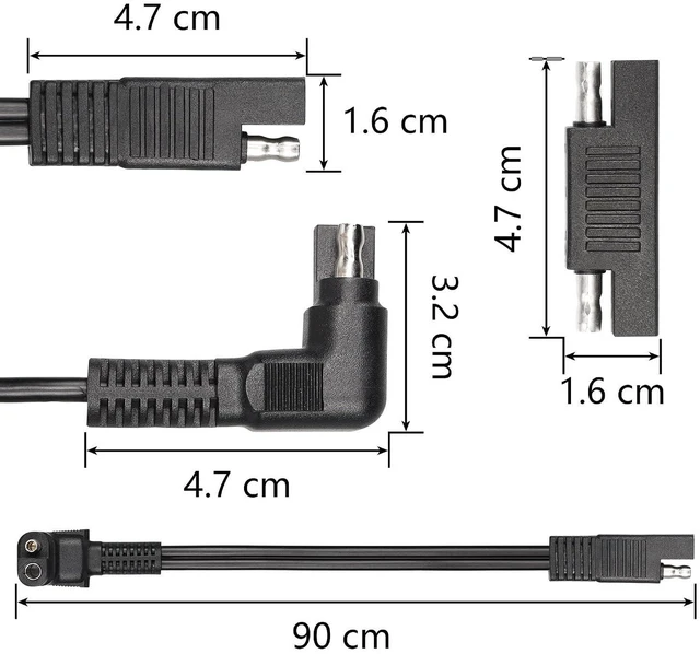 Alt view image 6 of 7 - AJMRTC 90 Degree Right Angle SAE to SAE Extension Cable, 0.9M 12AWG Heavy Duty Quick Disconnect DC Power Wire Harness for Solar Panel, Motorcycle, RV, Battery Charger