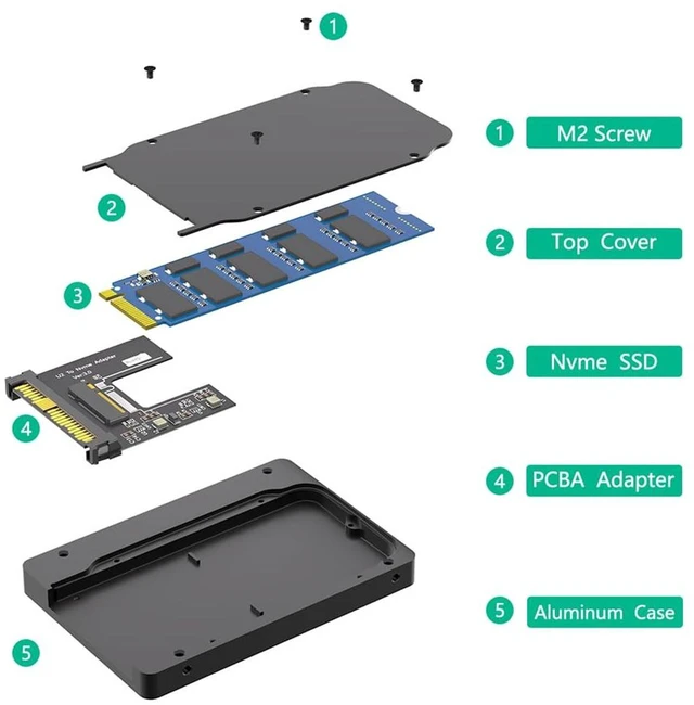 Alt view image 5 of 7 - AJMRTC PCIe Gen3 x4 M.2 NGFF NVMe SSD to U.2 SFF-8639 Adapter, 2.5 Inch Form Factor for 2280 M-Key NVMe SSD, No Thermal Pad Included
