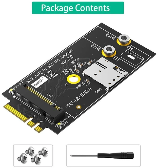 Alt view image 3 of 7 - AJMRTC M.2 Key B to M.2 NGFF A+E Adapter Card, With Nano SIM Card Slot, Supports 3G 4G 5G WWAN Module, USB 2.0 / PCI-E Dual Bus Interface