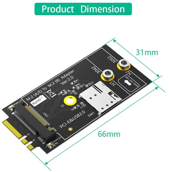 Alt view image 2 of 7 - AJMRTC M.2 Key B to M.2 NGFF A+E Adapter Card, With Nano SIM Card Slot, Supports 3G 4G 5G WWAN Module, USB 2.0 / PCI-E Dual Bus Interface