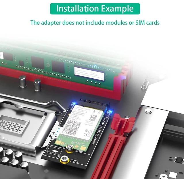 Alt view image 6 of 7 - AJMRTC M.2 Key B to M.2 NGFF A+E Adapter Card, With Nano SIM Card Slot, Supports 3G 4G 5G WWAN Module, USB 2.0 / PCI-E Dual Bus Interface
