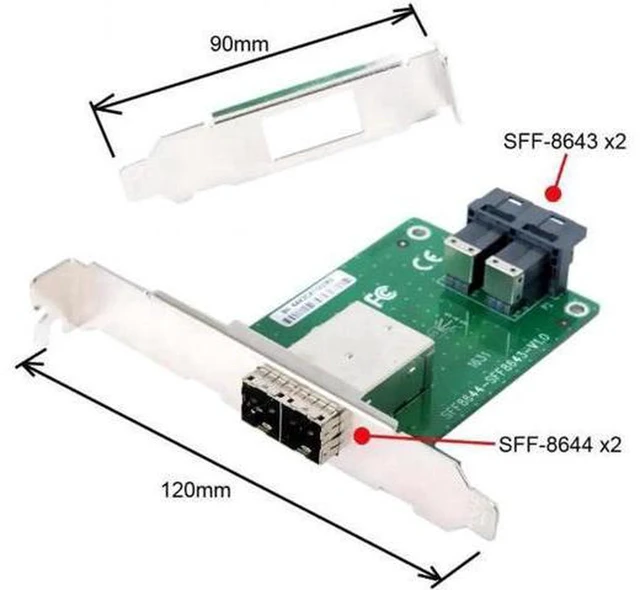 Alt view image 4 of 5 - AJMRTC SF-021 Dual Port Mini SAS HD Adapter, External SFF-8644 to Internal SFF-8643 PCI Bracket Card, 12Gbps SAS3.0 Storage Converter for Server RAID HBA JBOD
