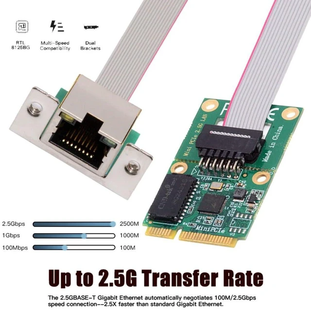 Alt view image 3 of 7 - AJMRTC Mini PCI-E to RJ45 2.5G Ethernet Network Adapter, 2500Mbps Gigabit LAN Card, 10/100/1000/2500 Base-T NIC for Win XP, Vista, 7, 8, 10, Linux, MacOS Embedded Industrial PC
